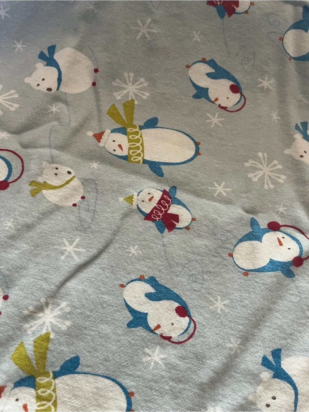 Blue Penguin and Polar Bear Flannel Sheet and Pillowcase / Twin Size